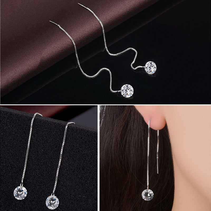 Women's Zircon Loose Diamond Korean Sier Crystal Female Popular Ear Line