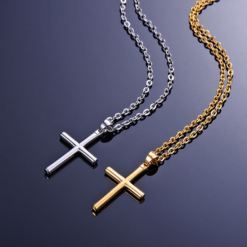 Cylindrical Stainless Steel Cross Shelf Glossy Necklaces