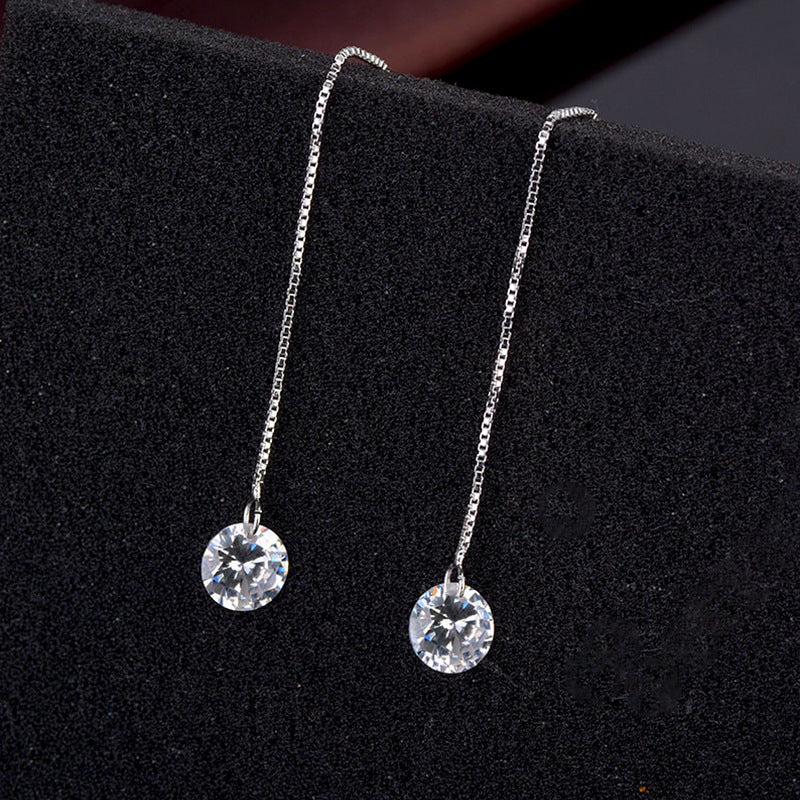 Women's Zircon Loose Diamond Korean Sier Crystal Female Popular Ear Line