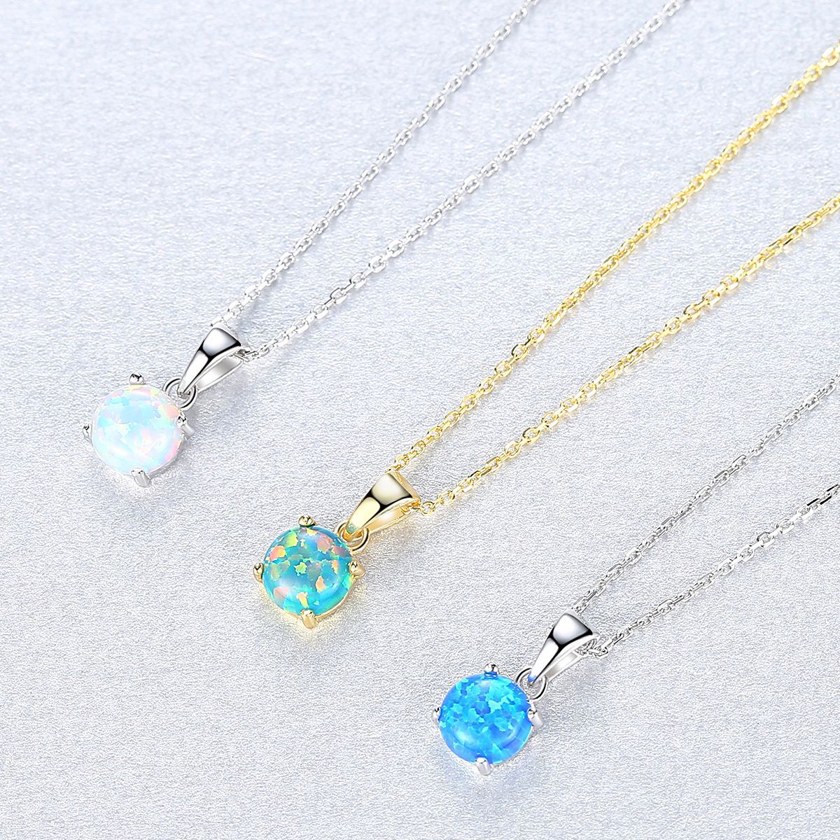 Women's Sier Inlaid Opal Fashion Simple Cross Chain Necklaces