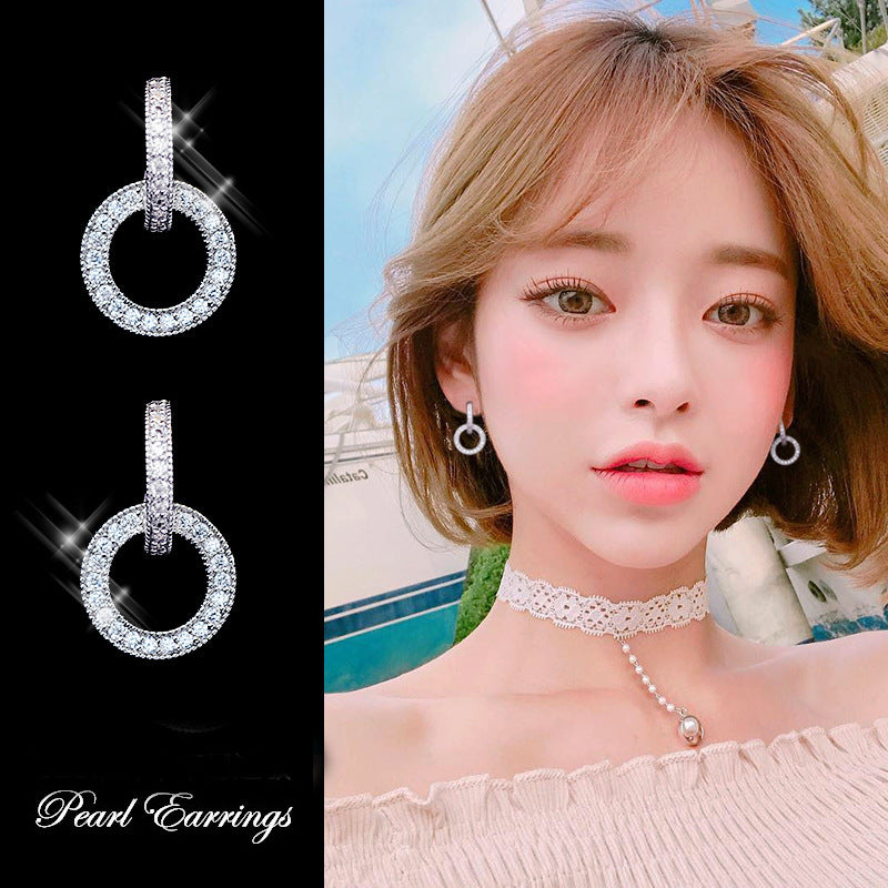 Women's Fashion Sterling Sier Geometric Circle Ear Earrings