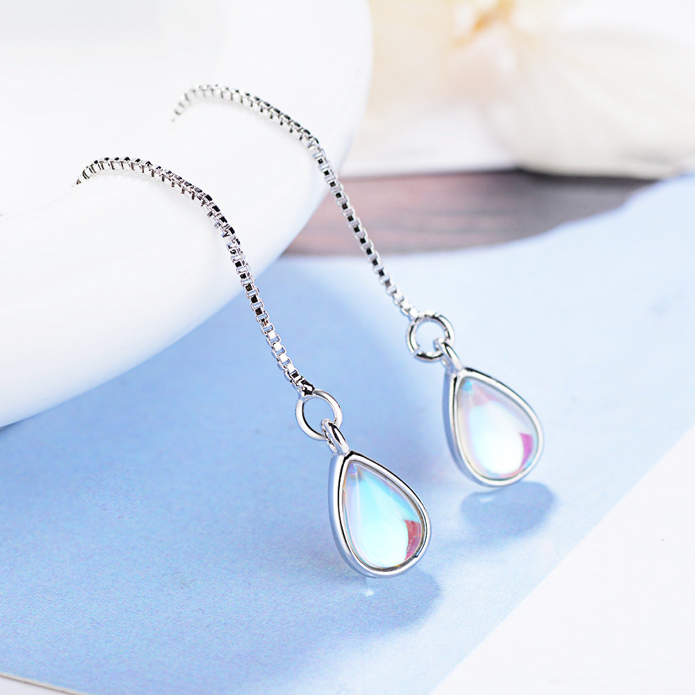 Women's Moonstone Water Drop Long Tassel Fairy Ear Line