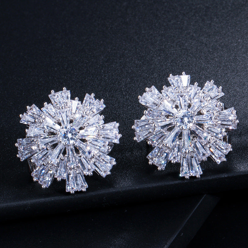 Snowflake Fine Korean Style Atmospheric Gem Sun Flower Earrings