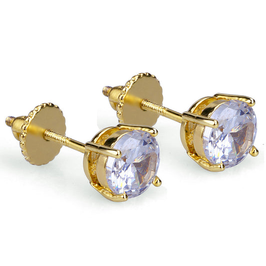 Hip Hop Gold Plated Micro Inlaid Stud Earrings