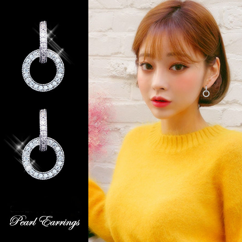 Women's Fashion Sterling Sier Geometric Circle Ear Earrings