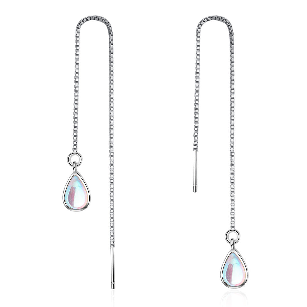 Women's Moonstone Water Drop Long Tassel Fairy Ear Line
