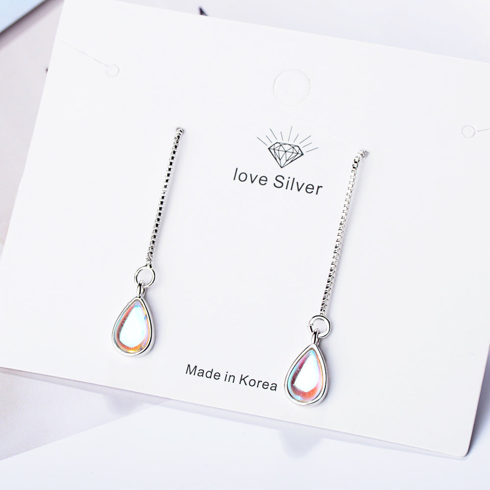 Women's Moonstone Water Drop Long Tassel Fairy Ear Line
