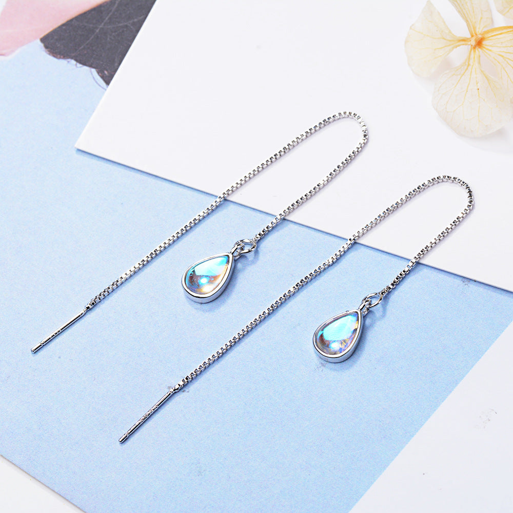 Women's Moonstone Water Drop Long Tassel Fairy Ear Line