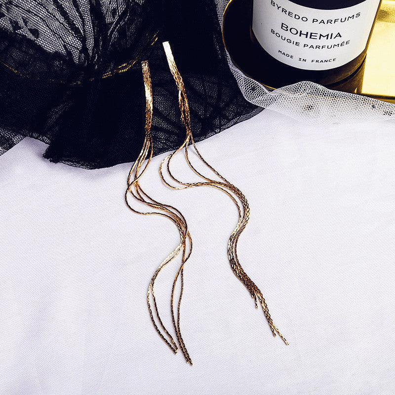 Metal Chain Tassel Gold Exaggerated Unique Earrings