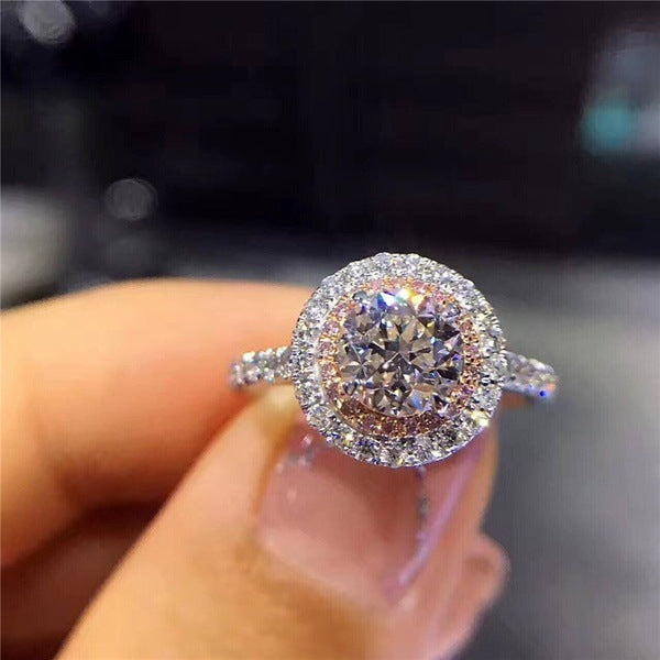Round Eight Hearts Arrows Engagement Pink Diamond Rose Gold Color Rings