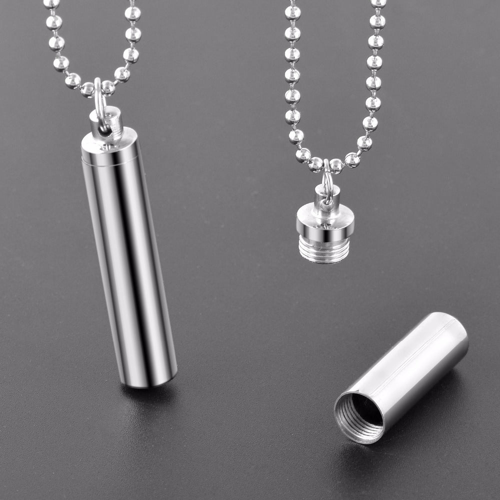 Stainless Steel Cylinder Perfume Bottle Urn Pendants