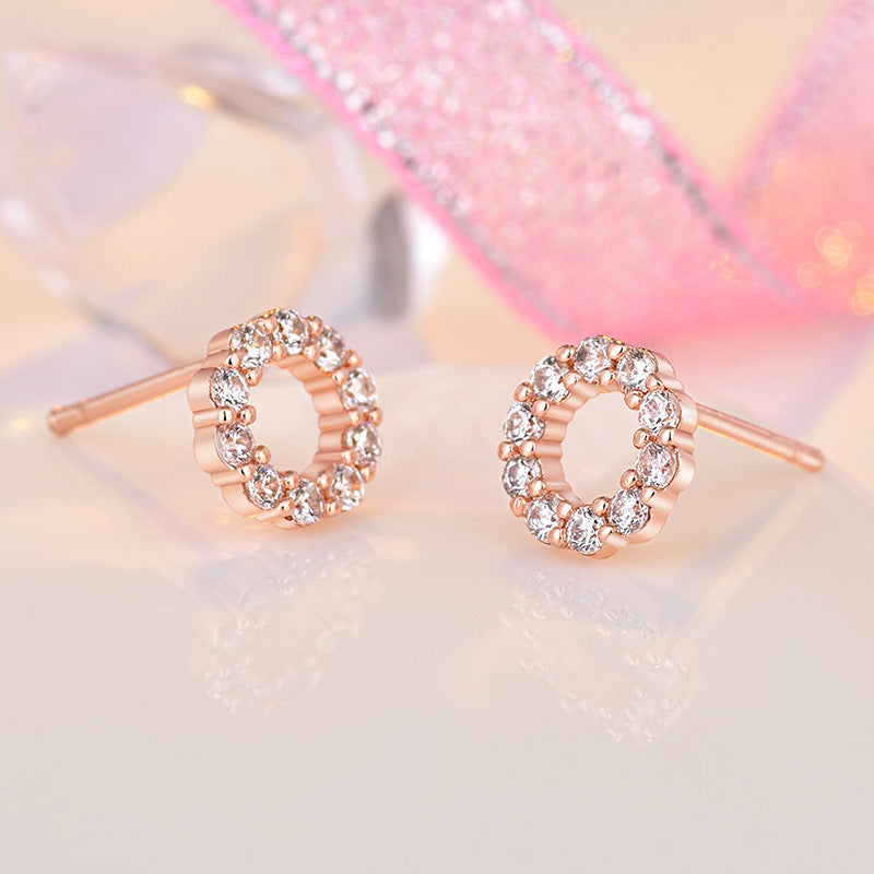 Women's Fashion Simple Rhinestone Round Gold-plated Temperament Earrings