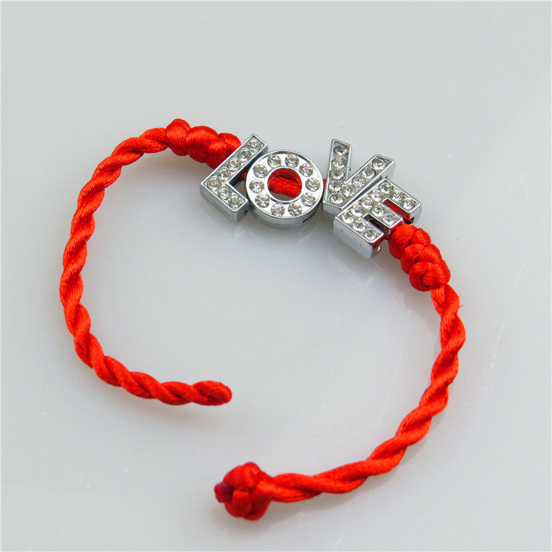 Letters Red Rope With Diamond Jewelry Woven Bracelets