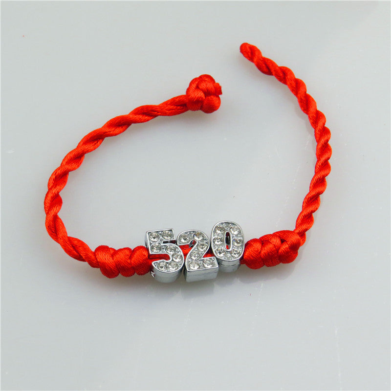 Letters Red Rope With Diamond Jewelry Woven Bracelets