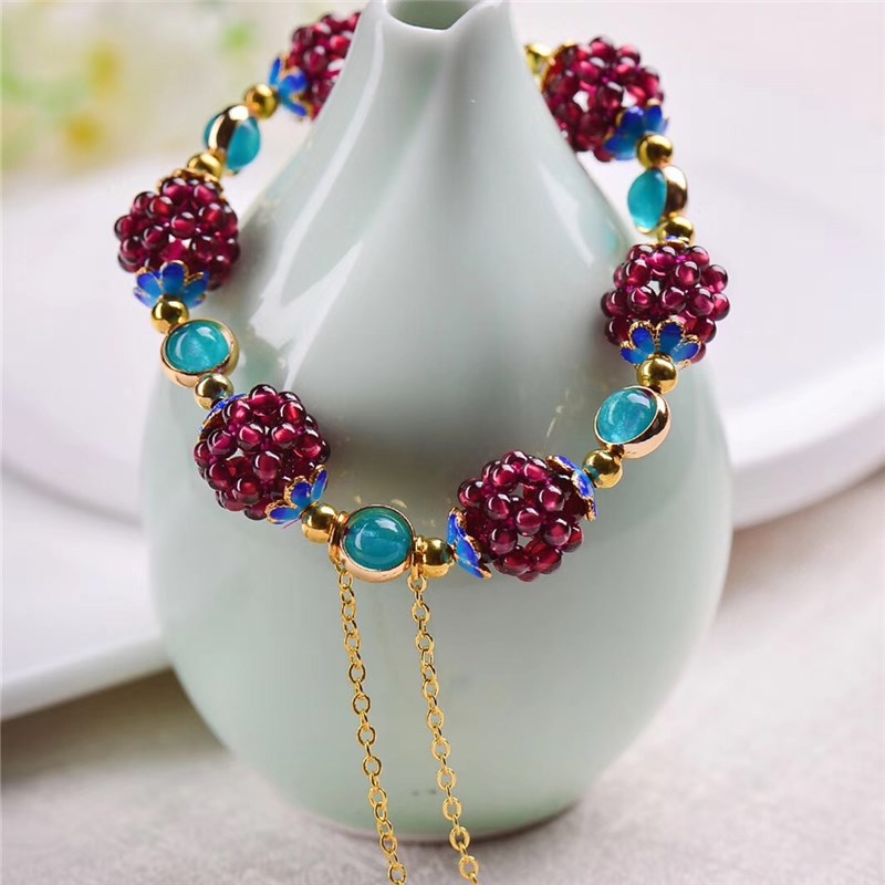 Natural Garnet Pomegranate Crystal Grape Ball Bracelets