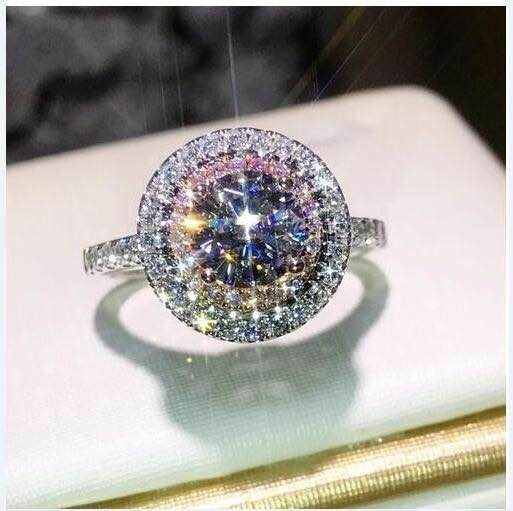 Round Eight Hearts Arrows Engagement Pink Diamond Rose Gold Color Rings