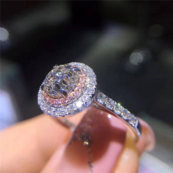 Round Eight Hearts Arrows Engagement Pink Diamond Rose Gold Color Rings