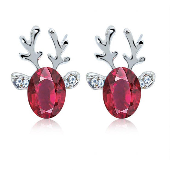 Christmas Crystal Gem Antlers Stereo Reindeer Earrings