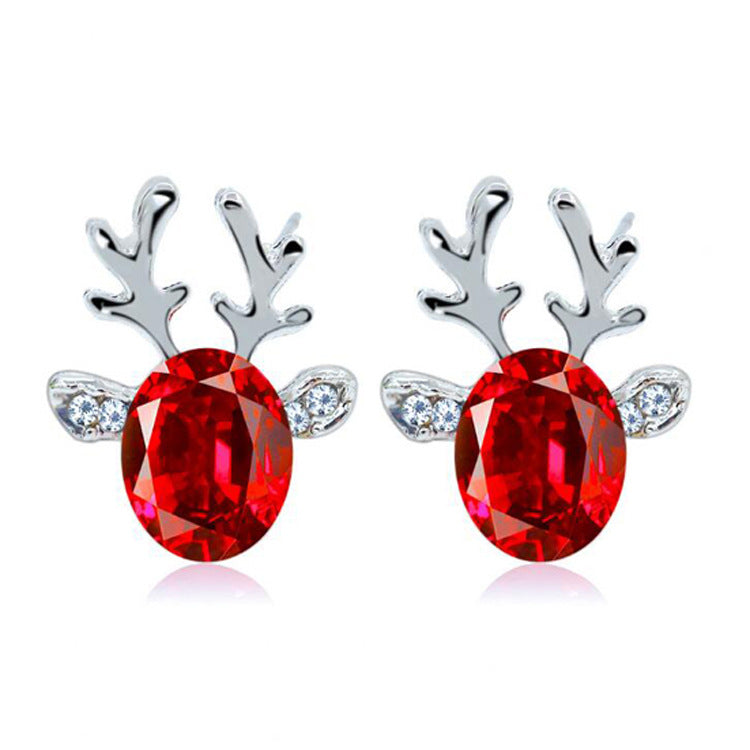 Christmas Crystal Gem Antlers Stereo Reindeer Earrings