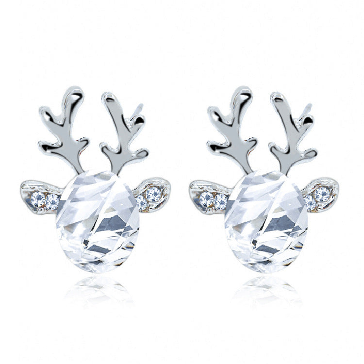 Christmas Crystal Gem Antlers Stereo Reindeer Earrings