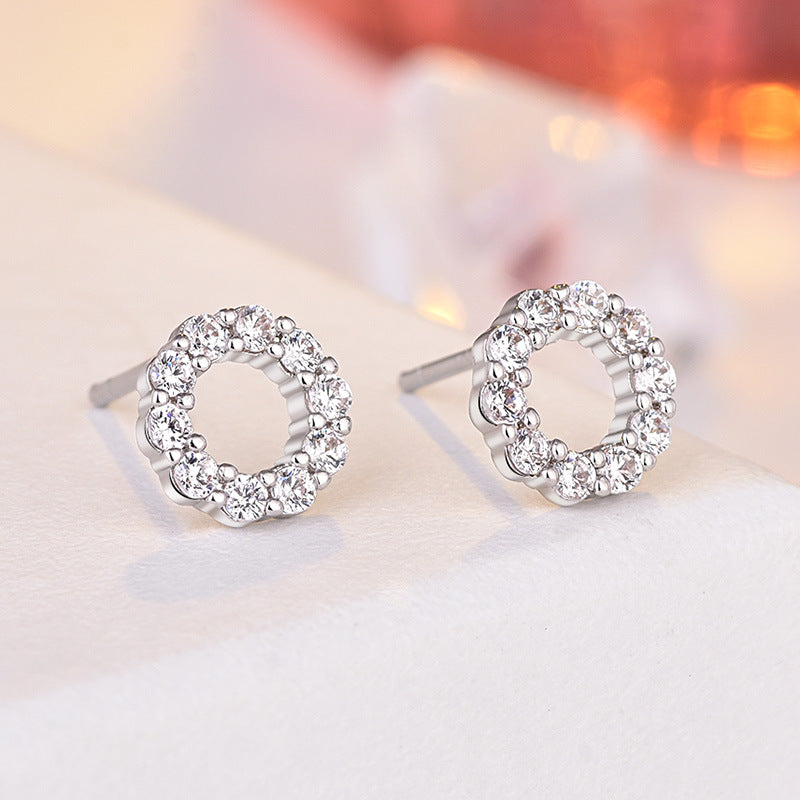 Women's Fashion Simple Rhinestone Round Gold-plated Temperament Earrings