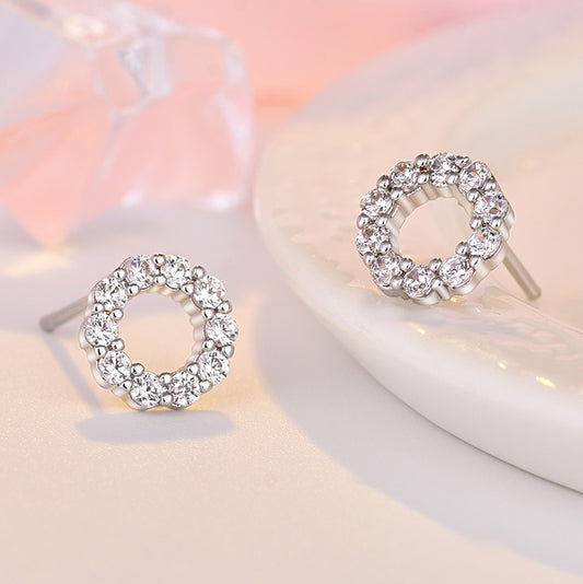 Women's Fashion Simple Rhinestone Round Gold-plated Temperament Earrings