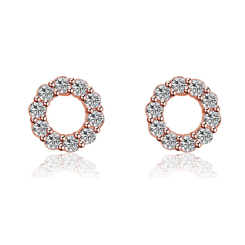 Women's Fashion Simple Rhinestone Round Gold-plated Temperament Earrings