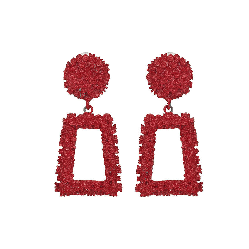 Trendy Fashion Geometry Pattern Embossed Trapezoidal Stud Earrings