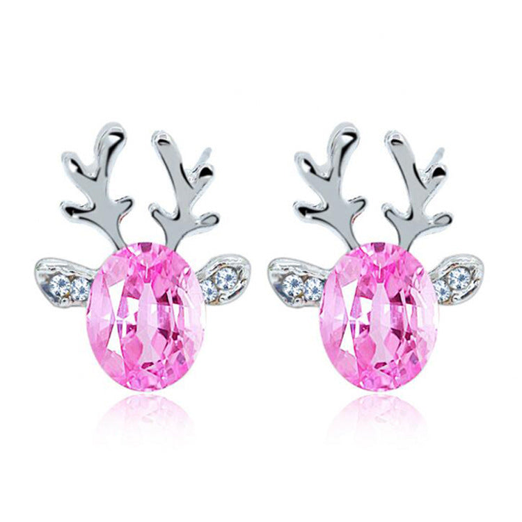 Christmas Crystal Gem Antlers Stereo Reindeer Earrings