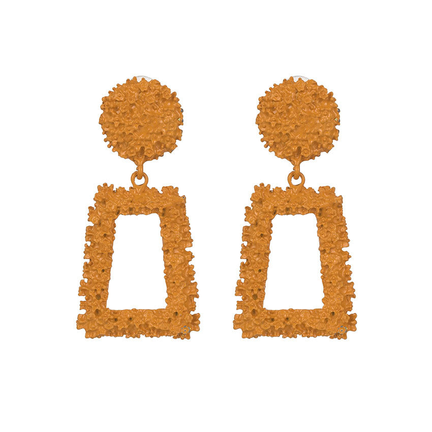 Trendy Fashion Geometry Pattern Embossed Trapezoidal Stud Earrings