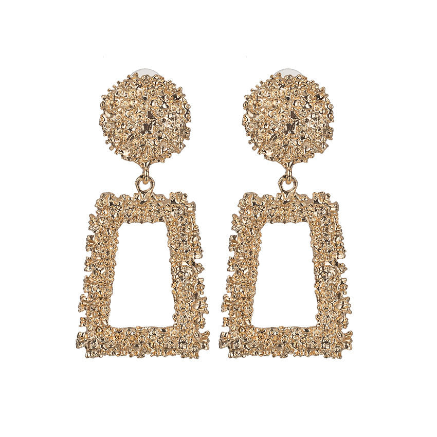 Trendy Fashion Geometry Pattern Embossed Trapezoidal Stud Earrings
