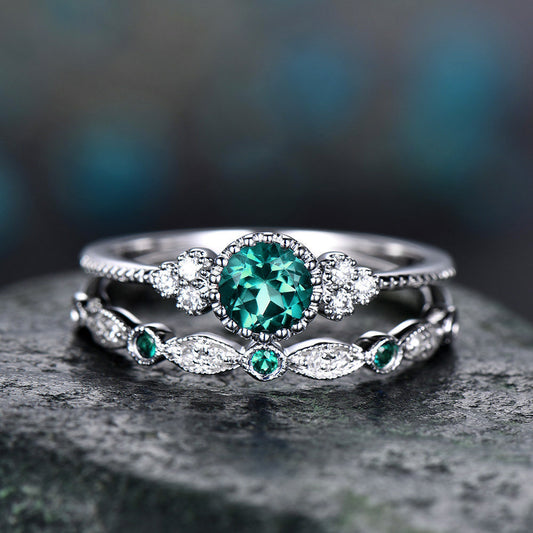 Women's Versatile Fashion Zircon Sier Emerald Rings