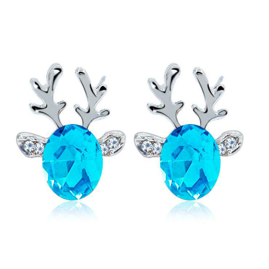 Christmas Crystal Gem Antlers Stereo Reindeer Earrings