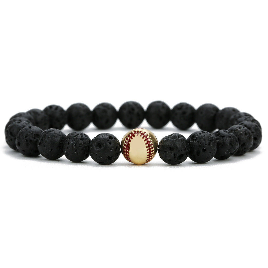 Men's Plating Baseball Volcanic Rock White Turquoise Bracelets