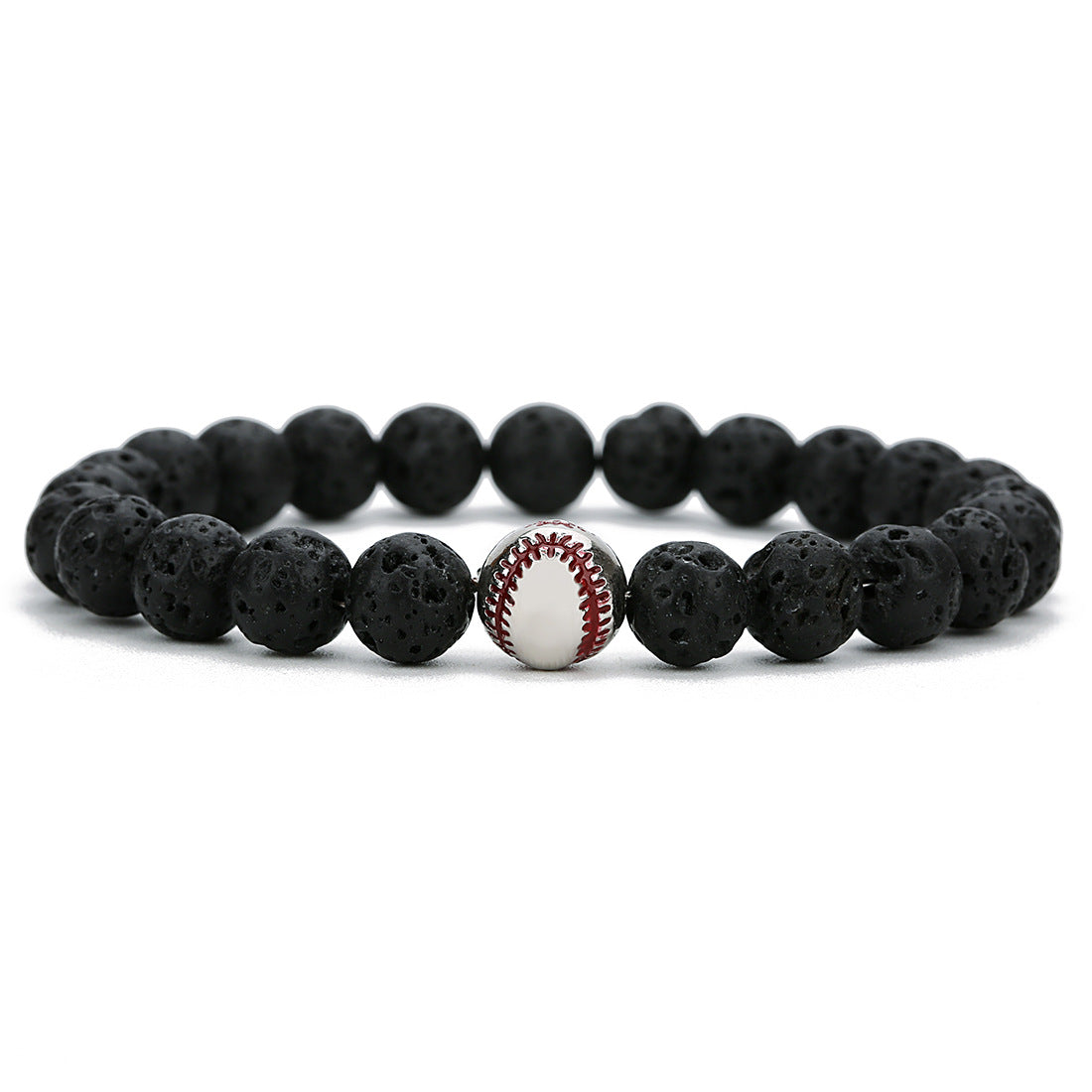 Men's Plating Baseball Volcanic Rock White Turquoise Bracelets