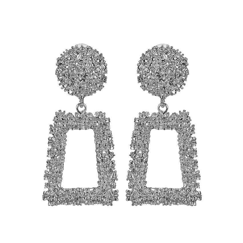 Trendy Fashion Geometry Pattern Embossed Trapezoidal Stud Earrings