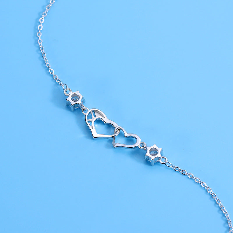 Women's Imitation Sterling Sier Double Heart-shaped Heart Love Bracelet