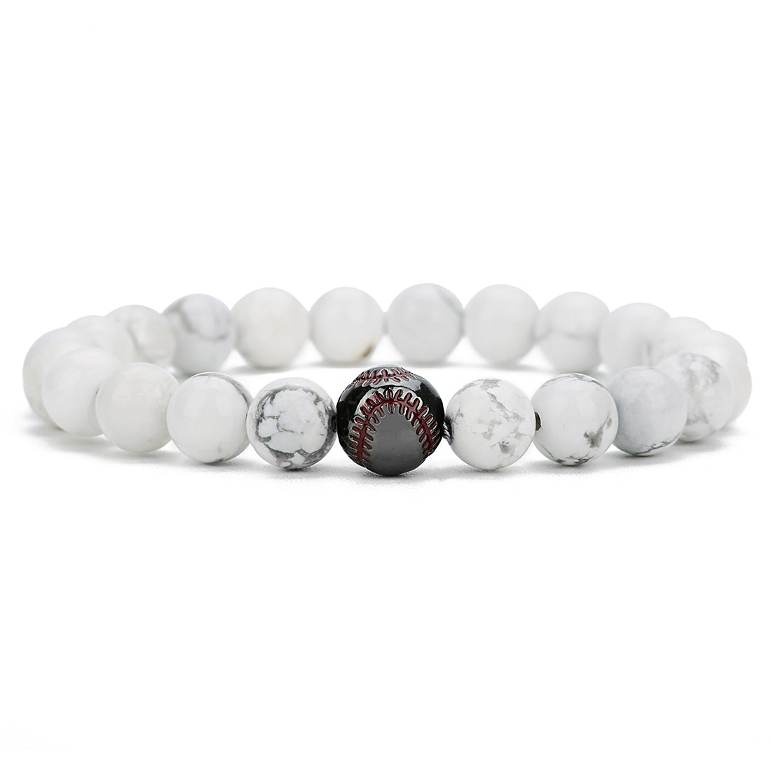 Men's Plating Baseball Volcanic Rock White Turquoise Bracelets
