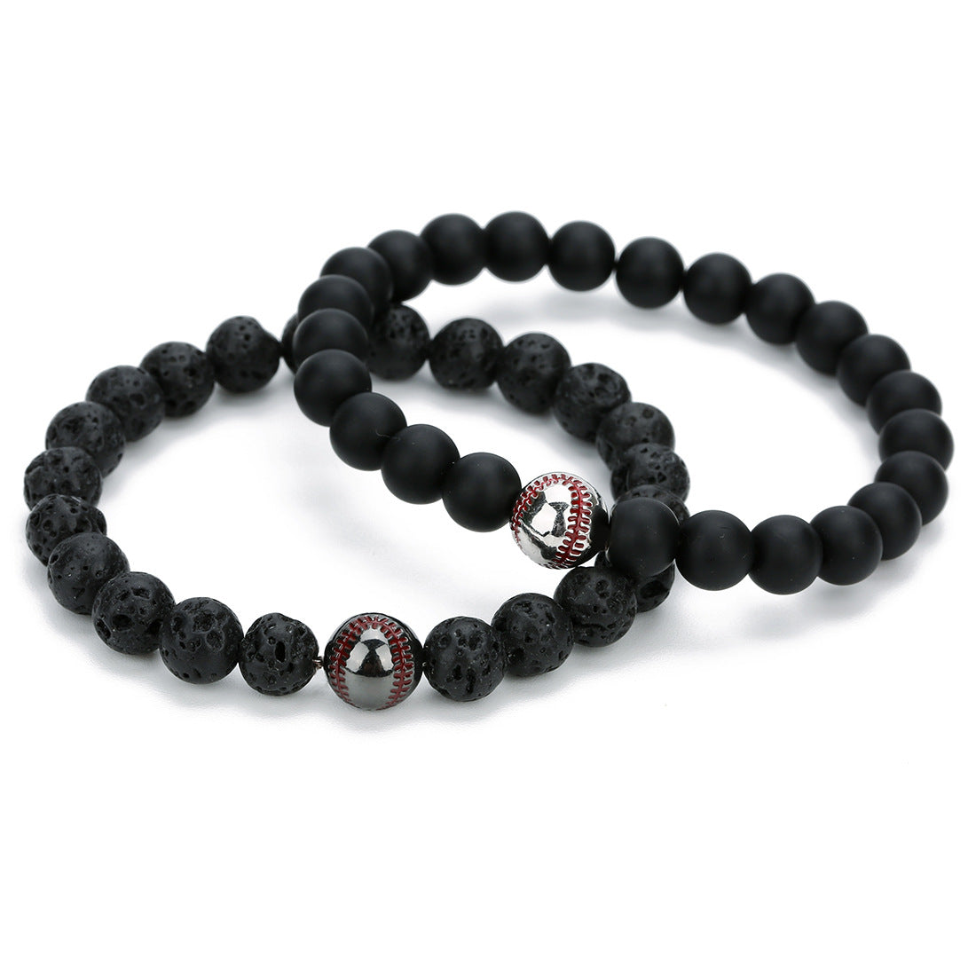 Men's Plating Baseball Volcanic Rock White Turquoise Bracelets