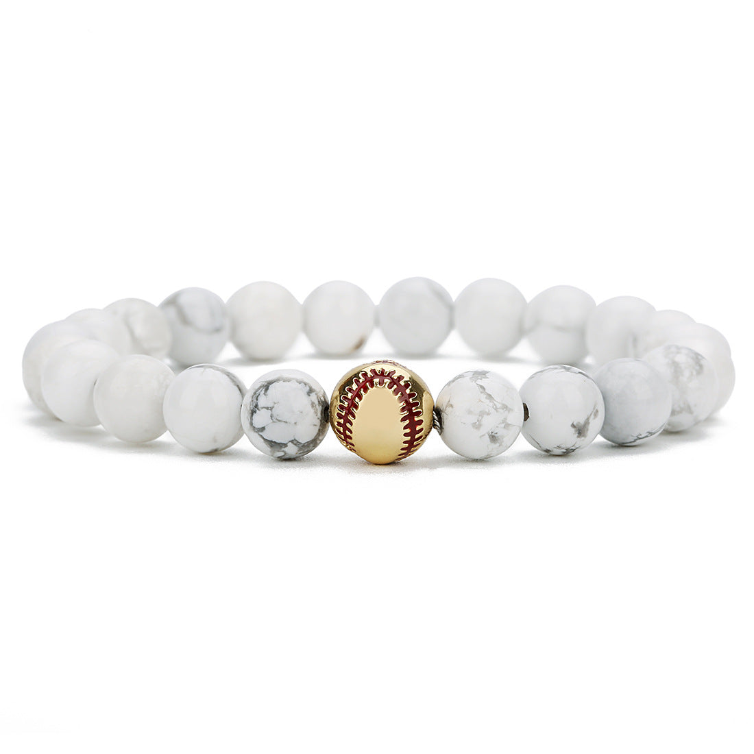 Men's Plating Baseball Volcanic Rock White Turquoise Bracelets