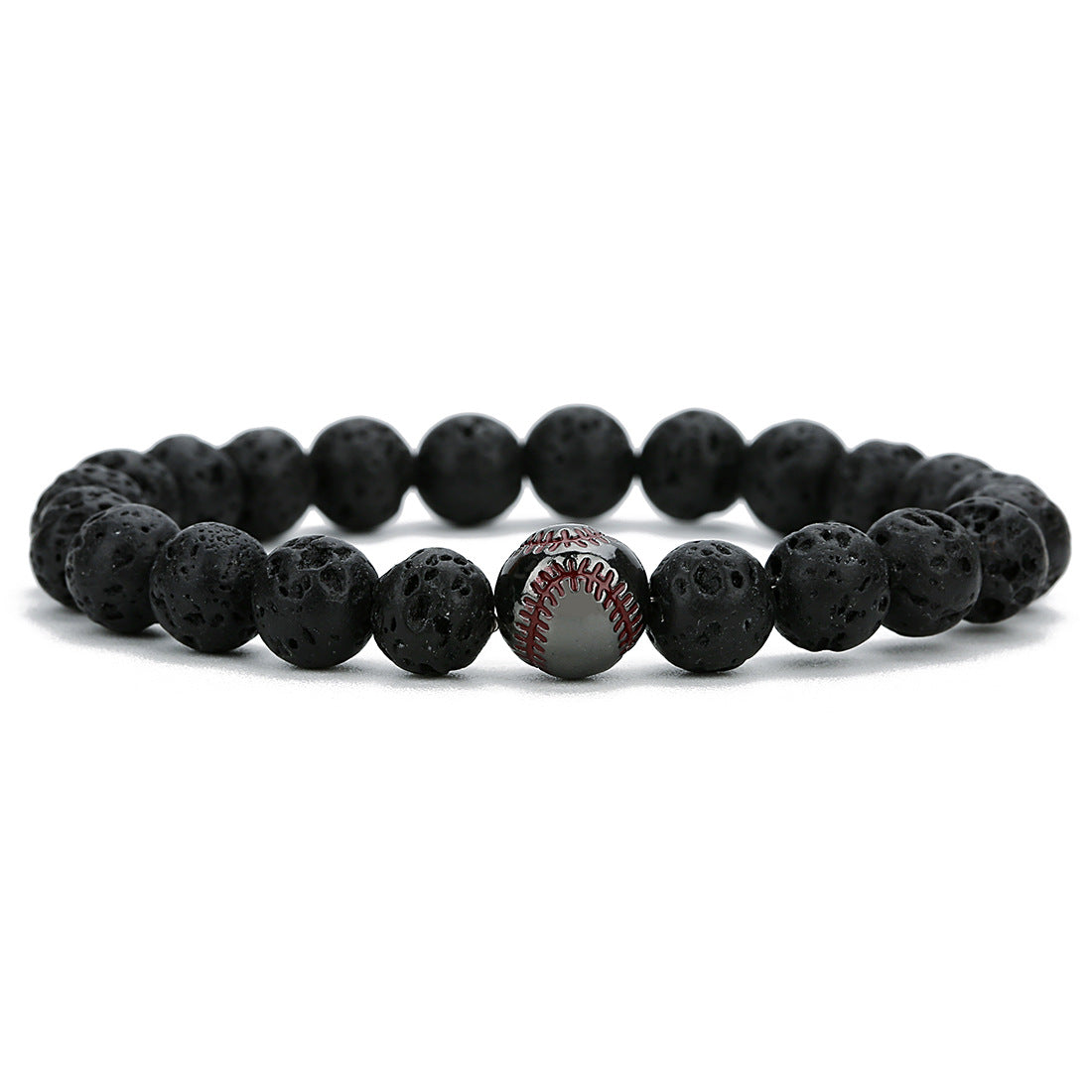 Men's Plating Baseball Volcanic Rock White Turquoise Bracelets