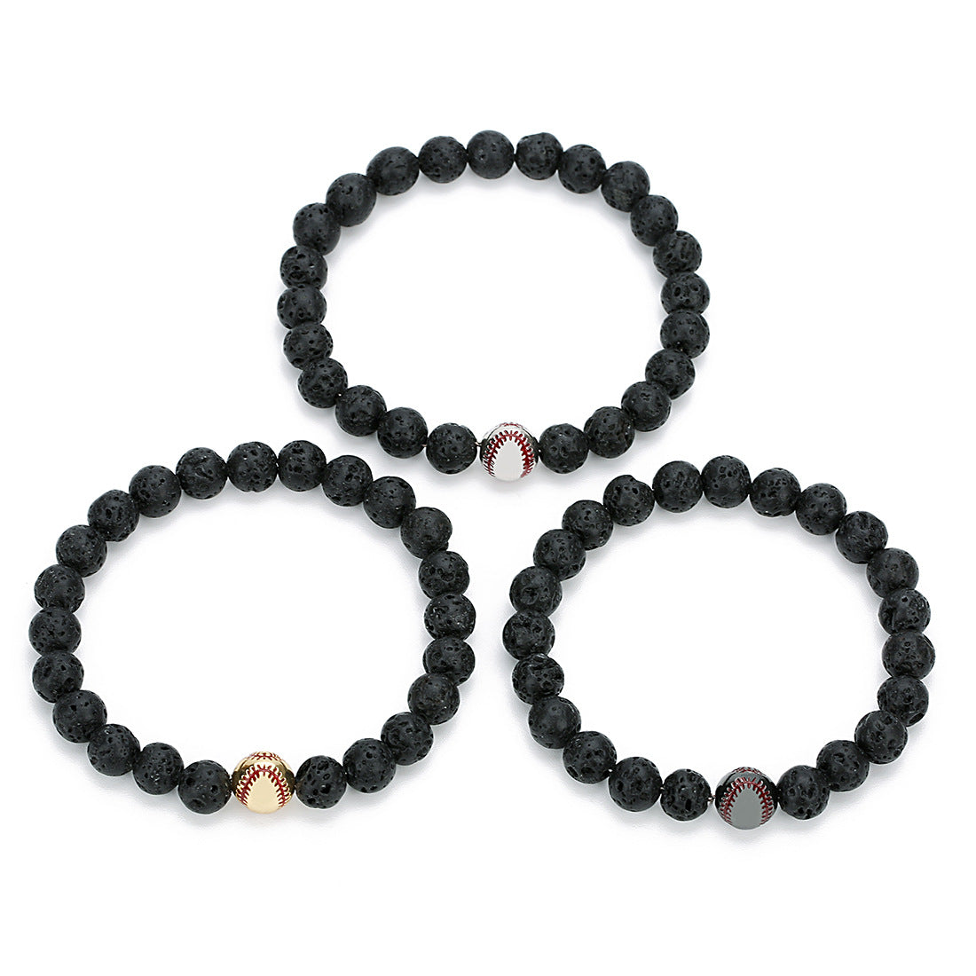 Men's Plating Baseball Volcanic Rock White Turquoise Bracelets