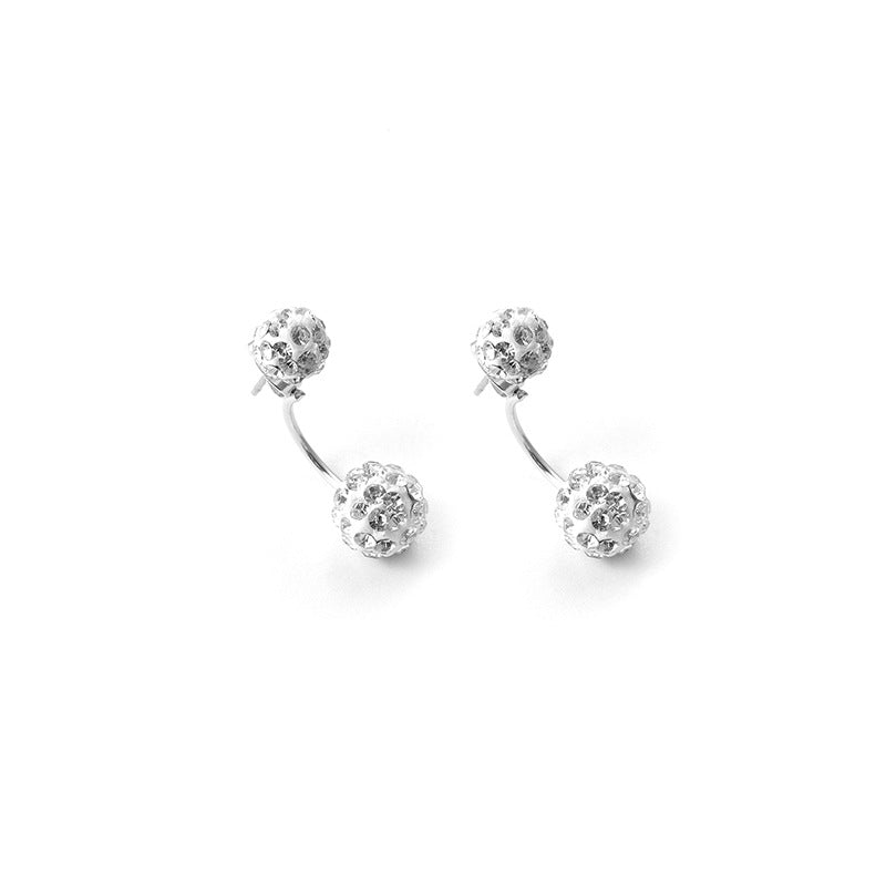 Sier Plated Crystal Ball Ear Korean Stud Earrings