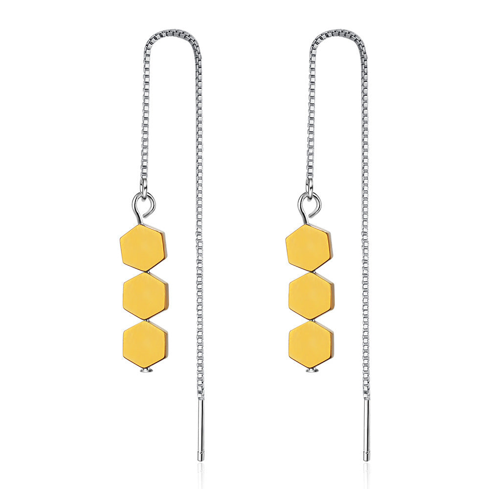 Green Hexagonal Geometric Gradient Eardrop Long Simple Graceful Female Ear Line