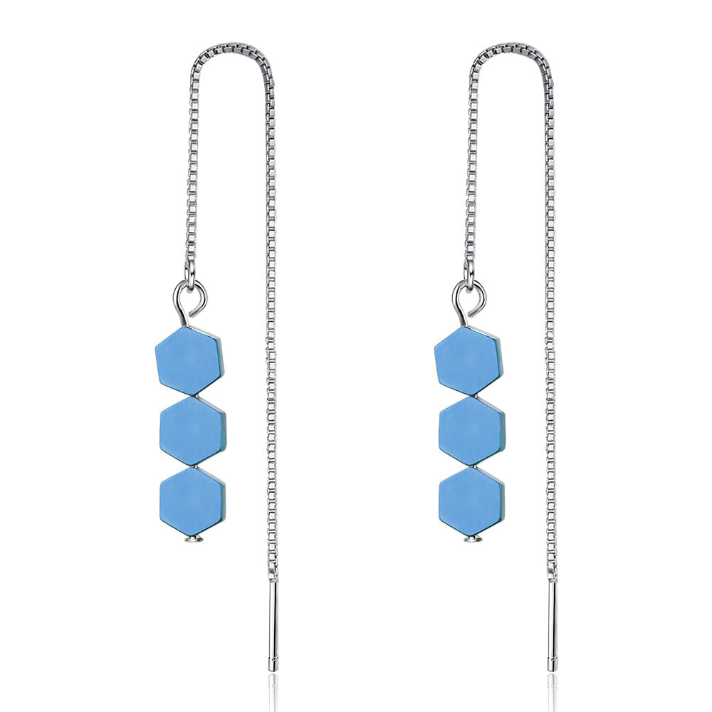Green Hexagonal Geometric Gradient Eardrop Long Simple Graceful Female Ear Line
