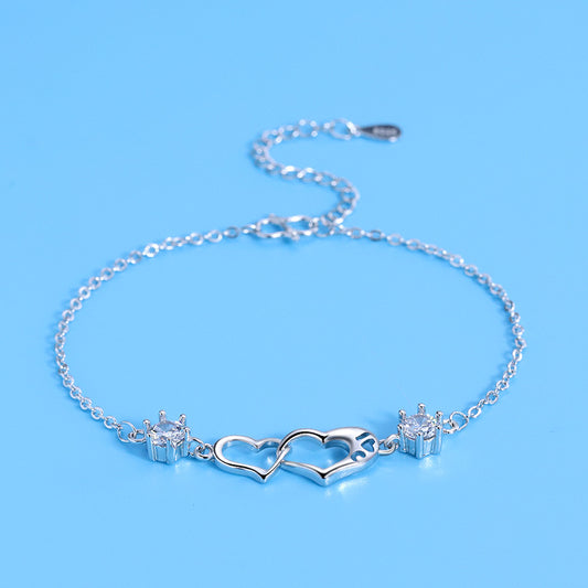 Women's Imitation Sterling Sier Double Heart-shaped Heart Love Bracelet