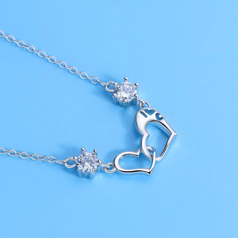 Women's Imitation Sterling Sier Double Heart-shaped Heart Love Bracelet