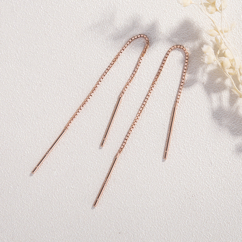 Sterling Sier Keel Chain Tassel Double Needle Ear Line