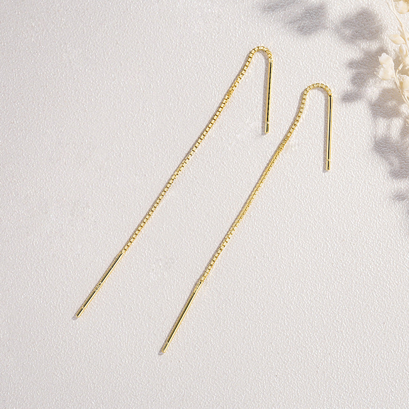 Sterling Sier Keel Chain Tassel Double Needle Ear Line
