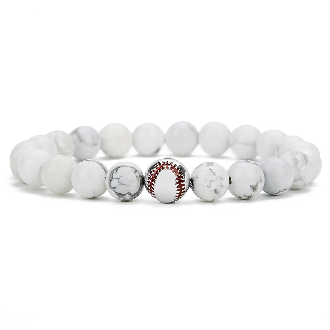 Men's Plating Baseball Volcanic Rock White Turquoise Bracelets